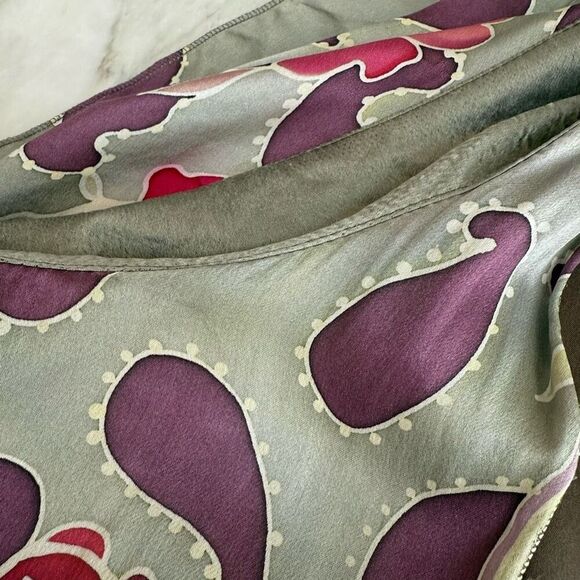 100% silk brown tunic blouse dress attached paisley scarf size L - Picture 4 of 7